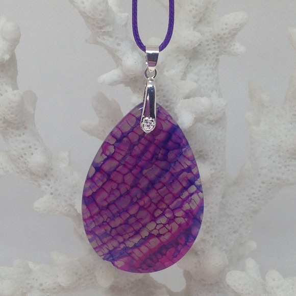 Handcrafted Jewelry - Crazy Lace Agate Pendant Necklace on Waxed Cord